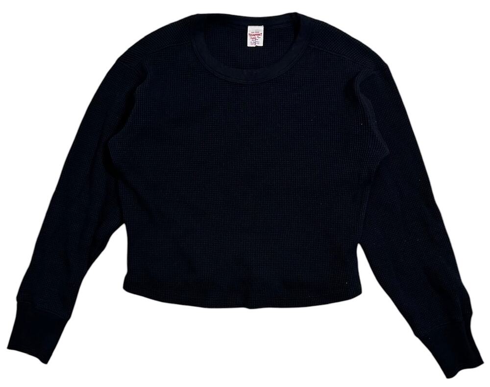 Buck Mason Women's Toughknit Waffle Thermal Cropped Long Sleeve Crewneck Black